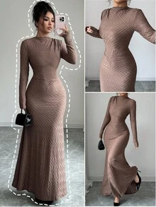 Rafferiza 1 chiếc váy đuôi cá ôm sát có họa tiết màu trơn dành cho nữ - màu nâu - Xem 8