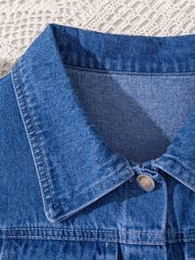 SHEIN Tween Girls' Black Denim Vest & Knitted Dress Two Pieces Set With A Bag