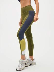 Easithlete Contrast Color High Waist Tight Fit Sporty Leggings, Suitable For Yoga