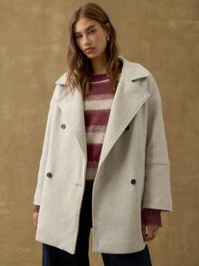 Nöista Minimalist Light Grey Boxy Jacket,Double-Breasted Buttons,Oversized Sleeves,Elegant Office Wear For Winter,Fall & Spring Outfits For Women - Light Grey - View 3