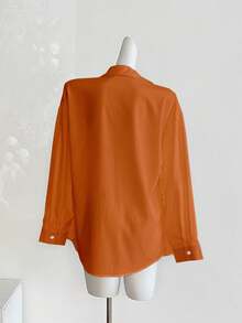 Resyla Women's Casual Loose Solid Color Button-Up Long Sleeve Shirt - Orange - View 2