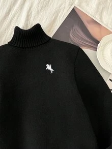 SHEIN Tween Mädchen Kleidung Einfacher schwarzer Rollkragenpullover, Nerzfell Saum Bescheidener Basis Pullover für Herbst Feiertage Schulanfang, Winter Weihnachten Tween Mädchen Kleidung - Schwarz - Übersicht 4