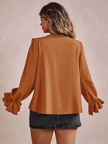 Freevana Blusa elegante y casual de cuello de jabot con volantes en las mangas para mujer de talla grande, para primavera/otoño