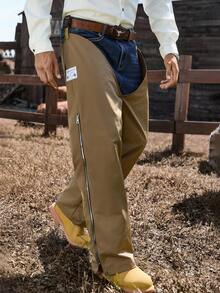 Manfinity Nomadique Men's Casual Protective Pants, Straight Leg Outdoor Style Pants With Small Logo Decoration And Zipper, Suitable For Hiking And Daily Wear, Great Gift For Boyfriend Or Husband, Fall