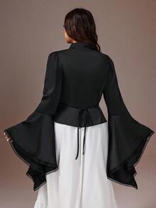 Rustia Plus Size Elegant Solid Color Bell Sleeve Blouse