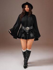 Rustia Plus Size Ruffle Trim Long Sleeve Blouse For Women, European And American Style - Black - View 4