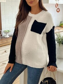 SHEIN 百搭休闲宽松圆领长袖套头孕妇毛衣 - 彩色 - 查看 4