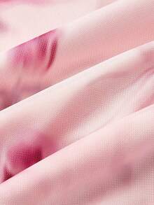 SHEIN MOD 抽象花卉印花喇叭袖露肩美人鱼连衣裙 - 彩色 - 查看 4
