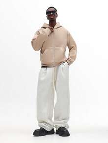 Áo Hoodie SUMWON dáng regular tối giản, khóa kéo toàn thân, chi tiết dập nổi phía sau, phong cách đường phố thường ngày, thời trang đô thị, món đồ thiết yếu cho mùa thu đông, lớp áo khoác ngoài thoải mái, mặc hàng ngày, thiết kế cổ điển, đơn giản. - Màu Khaki - Xem 6