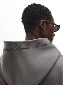 Áo nỉ có mũ cỡ lớn cao cấp SUMWON, kiểu dáng thường ngày, có dây rút, phong cách đường phố, cổ điển, thoải mái, thích hợp mặc nhà, mùa thu đông, dáng suông, trơn. - Xám - Xem 5