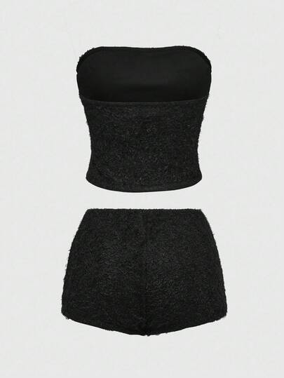 J-Fashion Ensemble 2 pièces pull et short en fausse fourrure sexy Y2K pour femmes