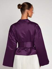 COSMINA Áo cánh dài tay thanh lịch màu trơn cổ chữ V dành cho nữ - Màu tím - Xem 2