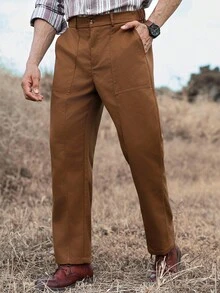 Manfinity Nomadique Men Casual Versatile Retro Solid Color Pants, Fall