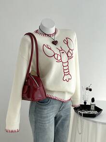 Elamini Women's Sweater With 3D Line Art Animal Pattern, Fashionable