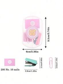 1PC Portable Mini Stapler Morandi Color Binding Machine Metal Stapler With Stapler Stationery Paper Binder Stapler Set School Supplies(Labels Are Random And Not Fixed),Back To School,School Supplies - Pink - View 2