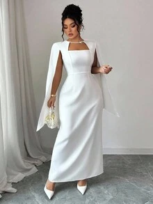 Elenzga 女士优雅方领修身直筒连衣裙，珍珠链饰袖口，适合派对、婚礼、聚会、音乐节、春秋季等场合。 - 白色 - 查看 3