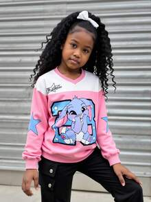 Tween-Mädchen Sweatshirt, lässiger, vielseitiger Langarm-V-Ausschnitt im amerikanischen College-Stil mit Zahlendruck, perfekt für die Schule und für draußen