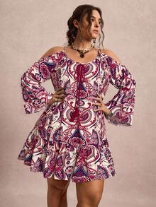 Freevana Robe camisole à imprimé floral épaules dénudées pour femmes grande taille, style casual