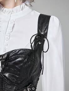 ROMWE EDITION 朋克风格金属扣索环黑色短款上衣，适合街头派对 - 黑色 - 查看 10