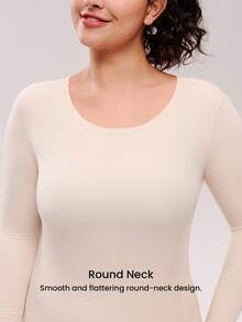 LUVLETTE Plus 女士保暖内衣超柔软底层寒冷天气保暖冬季睡衣套装圆领上衣和长裤 - 米色轻盈保暖套装 - 米色 - 查看 3