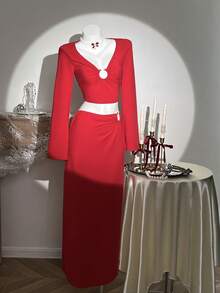 SHEIN Unity 2件红色金属配件圣诞铃铛套豪华套装 - 紅色 - 查看 1