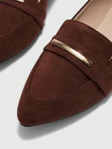 CUCCOO BIZCHIC 女士时尚咖啡色简约金属扣平底乐福鞋，适合通勤、约会、聚会、购物和校园场合 - 咖啡棕 - 查看 6