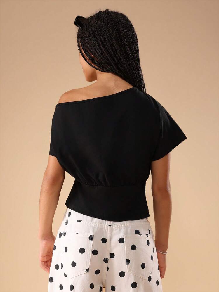 Off Shoulder Ruched Waist Cropped Blouse