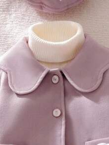 SHEIN Mantel Panjang Bayi Perempuan Motif Bunga dengan Kerah Peter Pan, Kancing Mawar, Pita, dan Saku, Dilengkapi Topi yang Serasi, Manis & Imut, Musim Semi/Gugur Musim Dingin - Berwarna merah muda - View 4