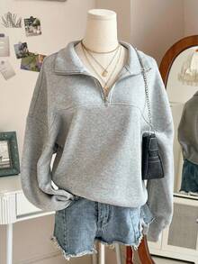 Sweetra Young Tween Girls' Casual Minimalist Zip-Up Drop Shoulder Hoodie, Autumn Fall Winter