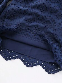 SHEIN LUNE 春夏大码梭织刺绣休闲度假裤 - 藏蓝色 - 查看 6