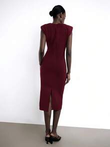 Maija Đầm dạ hội màu đỏ tía mới cho mùa Xuân/Hè, cổ chữ V, vai rộng, có đệm mút, xếp ly phía trước, hở vai, thanh lịch và sang trọng, thích hợp cho lễ hội Carnival, Ngày Valentine, các dịp trang trọng, lễ hội âm nhạc hoặc đi làm trong thành phố. - Màu Đỏ Sâu - Xem 6