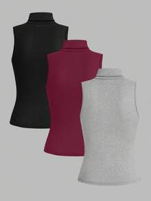 EMERY ROSE 3件套女式高领纯色修身休闲背心套装 - 彩色 - 查看 2