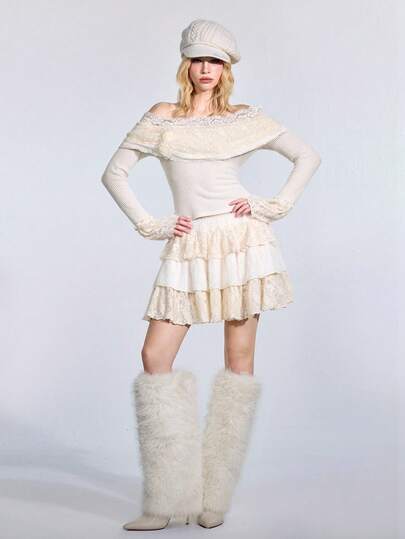 ROMWE Avant Women's Elastic Waist Lace Cake Style Short Skirt