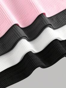 SHEIN Girlism 4 件套青少年女孩百搭圆领长袖休闲纯色 T 恤，黑色、白色、粉色、深灰色 - 彩色 - 查看 4