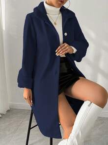 Almamuse Women's Casual Single-Breasted Collar Coat, Autumn/Winter Women Coats Nautical Outfits For Women - Navy Blue - View 4