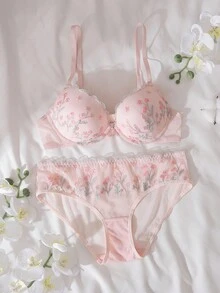 DelicateAllure Blumen-Stickerei Lingerie Set für Frauen