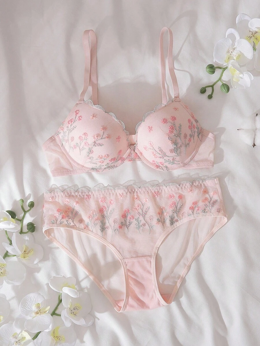 DelicateAllure Blumen-Stickerei Lingerie Set für Frauen