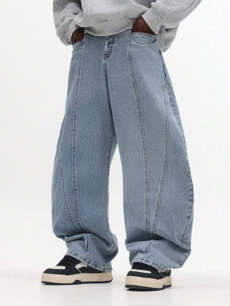 Jeans larghi in denim con gamba larga e pannelli dritti