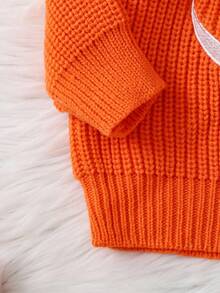 Young Boys Embroidered Devil Graphic Crew Neck Knit Long Sleeve Sweater, Versatile For Casual Wear, Holidays, Autumn/Winter