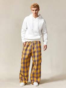 ROMWE MEN Prep Men's Plaid Pocket Casual Loose Drawstring Pants, Fall - Multicolor - View 3