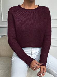 Maglione casual a girocollo a tinta unita con maniche lunghe, taglie comode