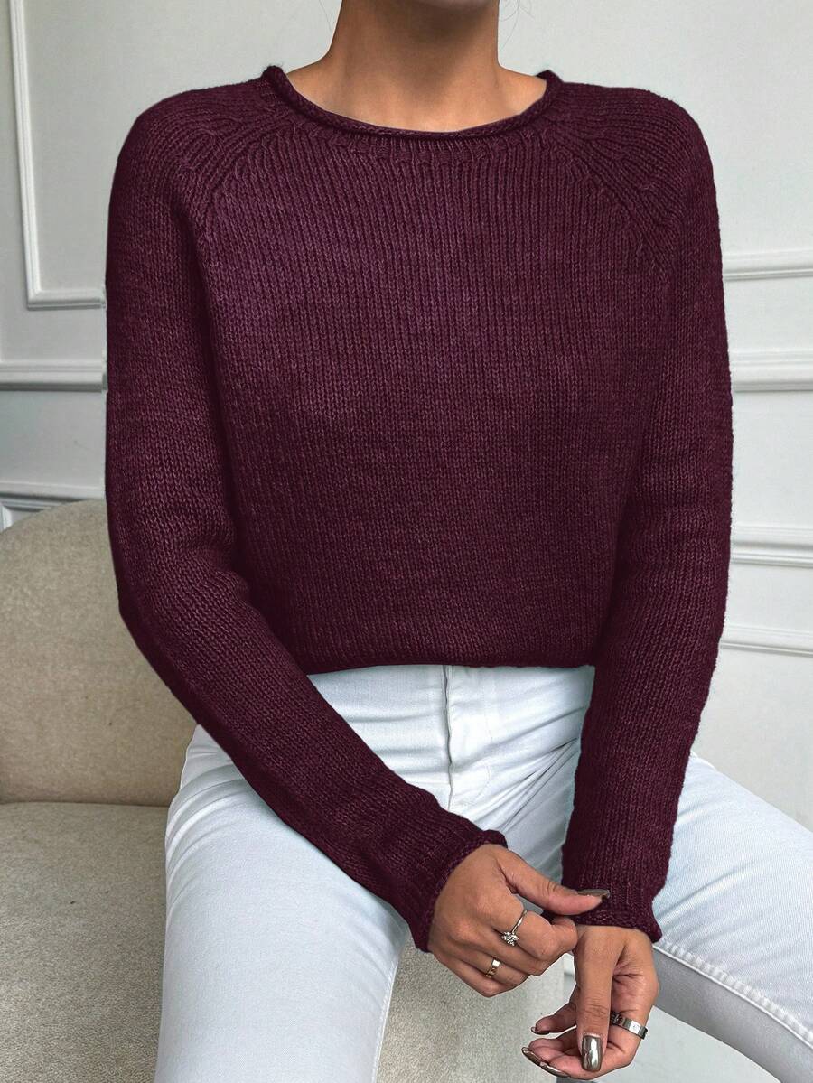 Maglione casual a girocollo a tinta unita con maniche lunghe, taglie comode