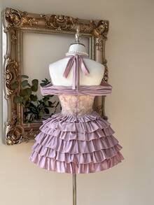 Lovelzi Elegant, Romantic, Fashionable, Sexy Grey-Pink Knitted Stretchy Halter Dress, Suitable For Nightclub, Party, Beach, Vacation, Shopping, Afternoon Tea, Cocktail Party