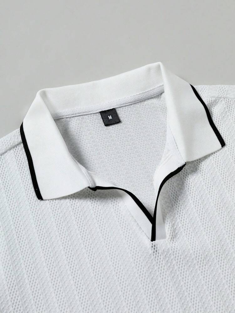 Manfinity Homme 男式撞色饰边休闲 Polo 衫 - 白色 - 查看 5