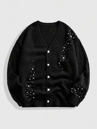 Street Life Cardigan ample à col en V mode polyvalente avec clous, automne/hiver