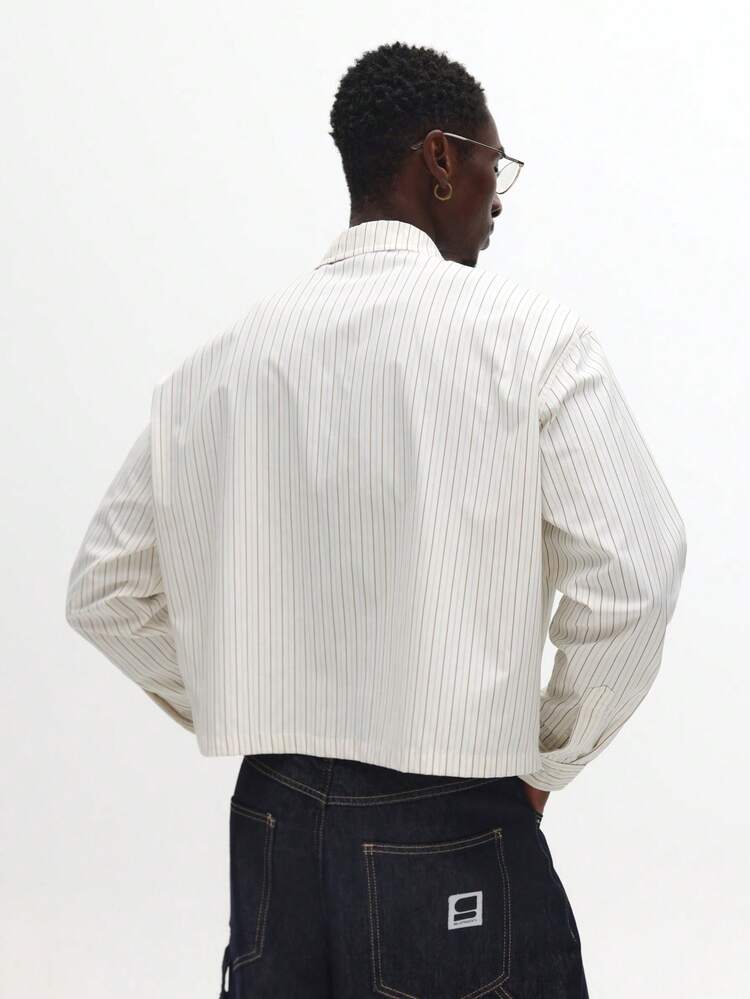 Pinstripe Button Down Shirt With Attached Diagonal Plaid Tie
