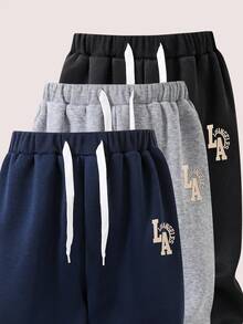 SHEIN Casuvi Kids 3件套男童休闲宽松抽绳腰罗纹下摆直筒印花运动裤