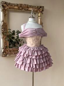 Lovelzi Elegant, Romantic, Fashionable, Sexy Grey-Pink Knitted Stretchy Halter Dress, Suitable For Nightclub, Party, Beach, Vacation, Shopping, Afternoon Tea, Cocktail Party