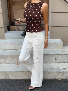 Siren Gaze 女士波点腰休闲街头风格圆领无袖上衣