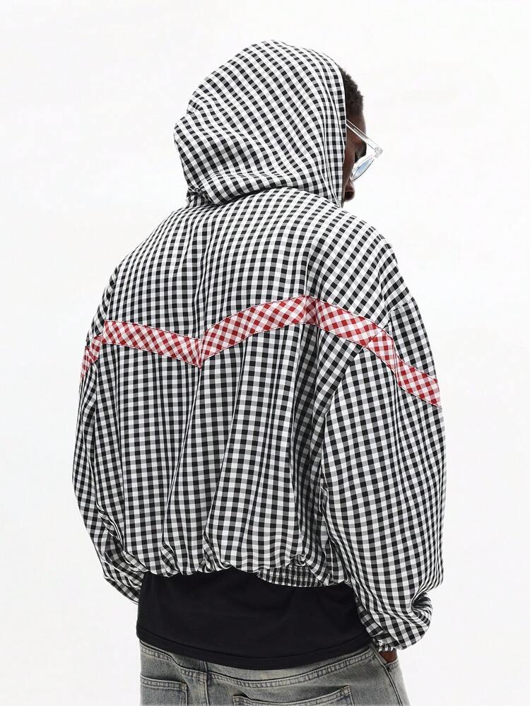 Camisa con capucha, cremallera y diseño de paneles a cuadros